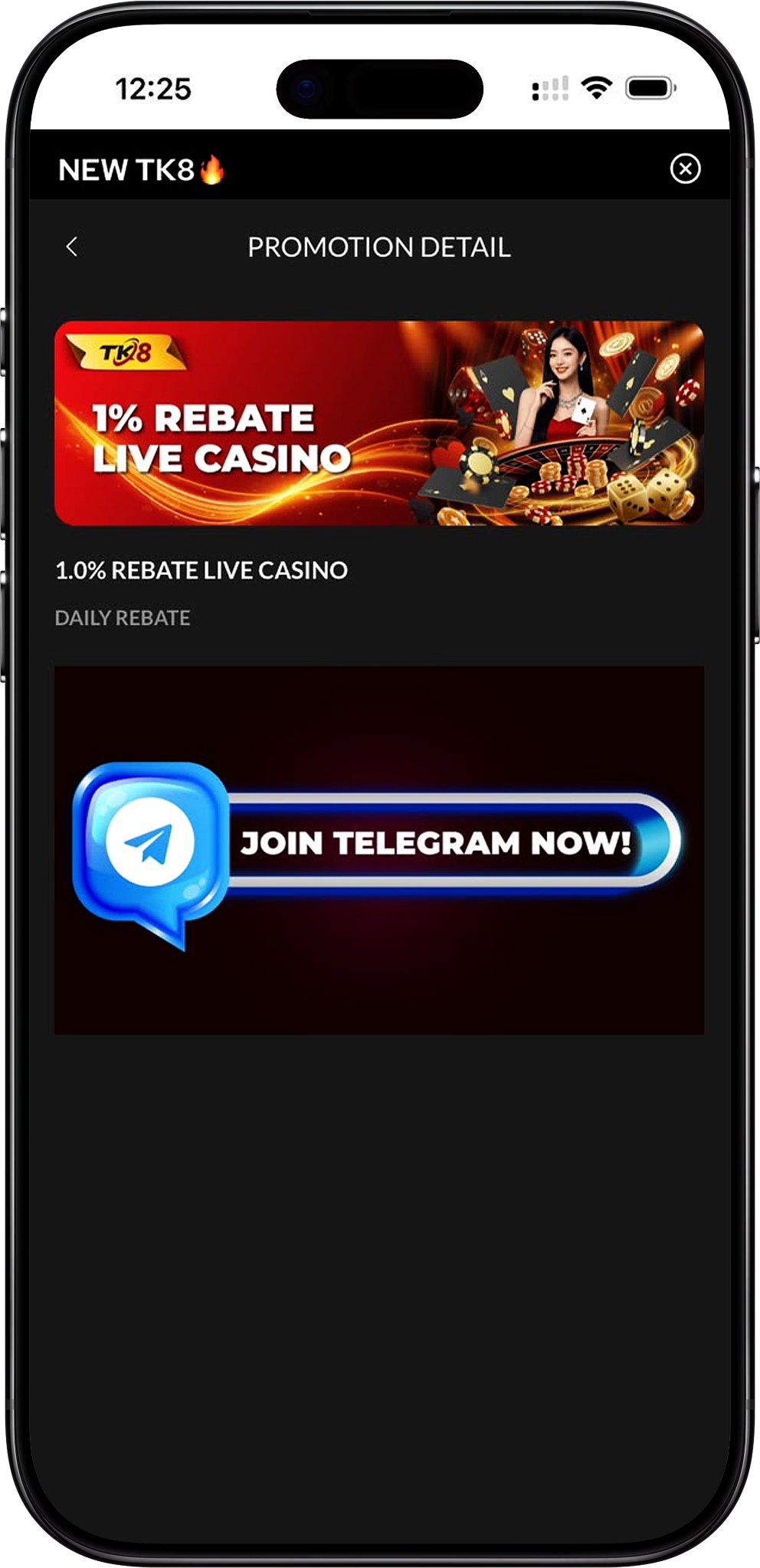 TK8 1.0% Rebate Live Casino Overview