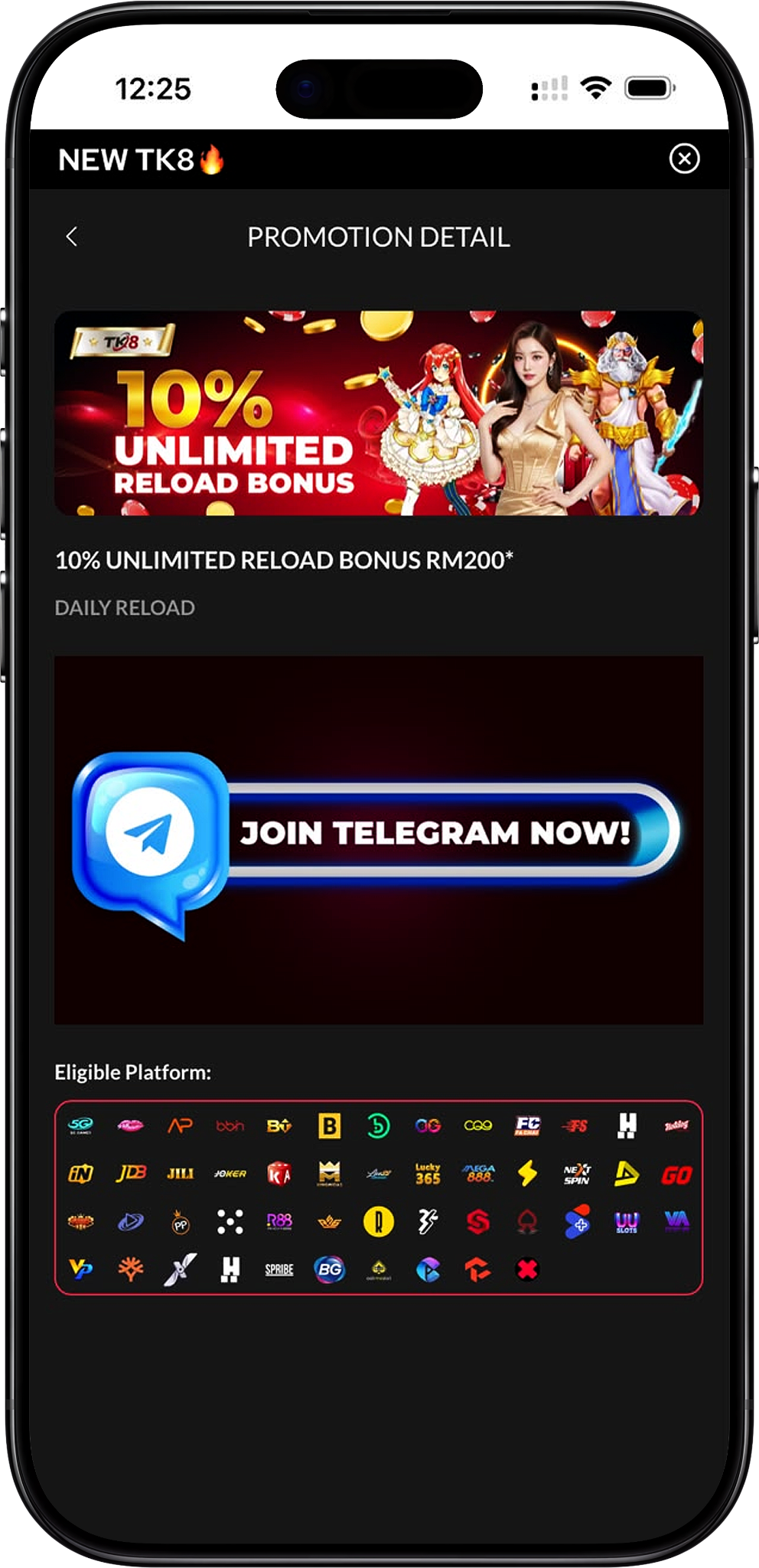 TK8 10% Unlimited Reload Bonus RM200 Overview