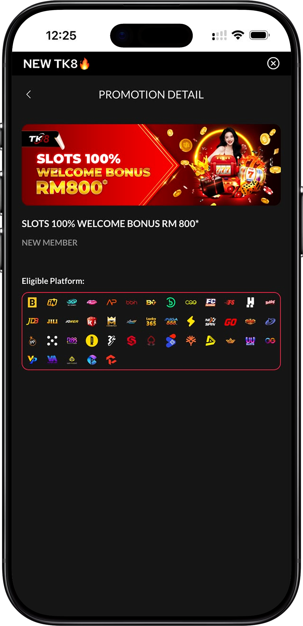 TK8 Slots 100% Welcome Bonus RM800 Overview