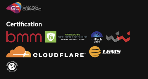 Gaming Curaçao license and BMM, GoDaddy, iTech Labs, Cloudflare and LGMS certifications